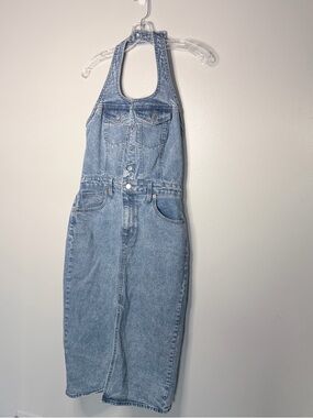Universal Thread Light Blue Denim Halter Midi Dress